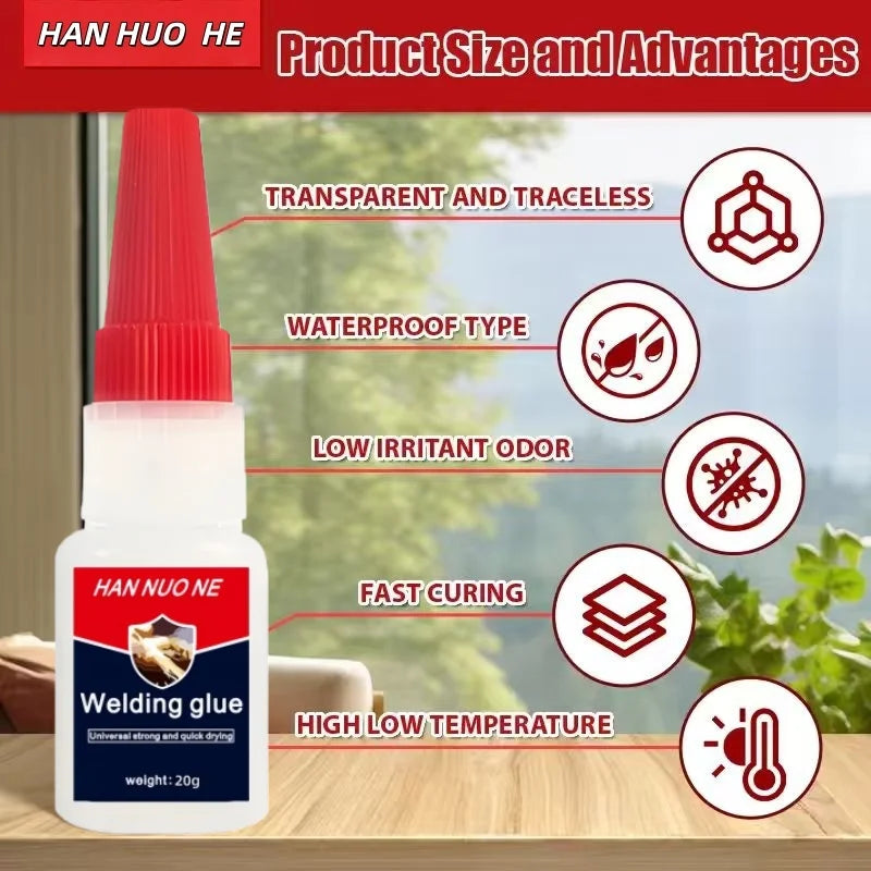 Super Glue Transparent Strong Adhesive Fast-Drying Cyanoacrylate Glue Suitable for Wood, Rubbegr, Leather, Plastic, DIY