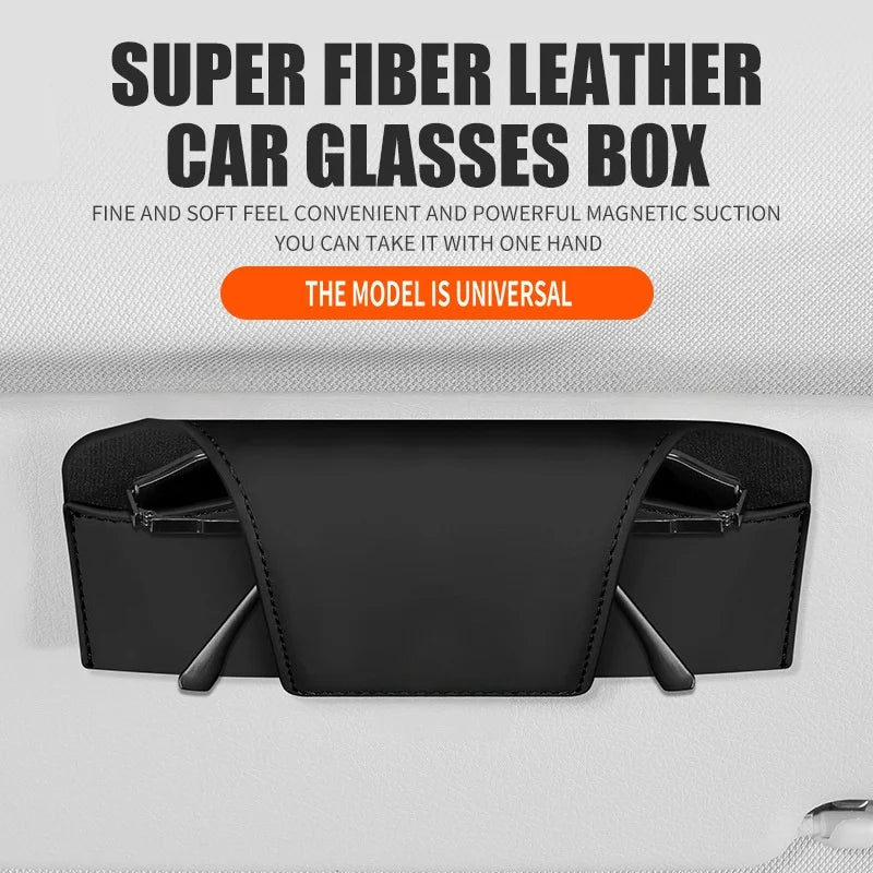 Universal Magnetic Car Sunglasses Holder Super Fiber Leather Case Auto Sun Visor Glasses Box Clip Fastener Eyeglasses Storage