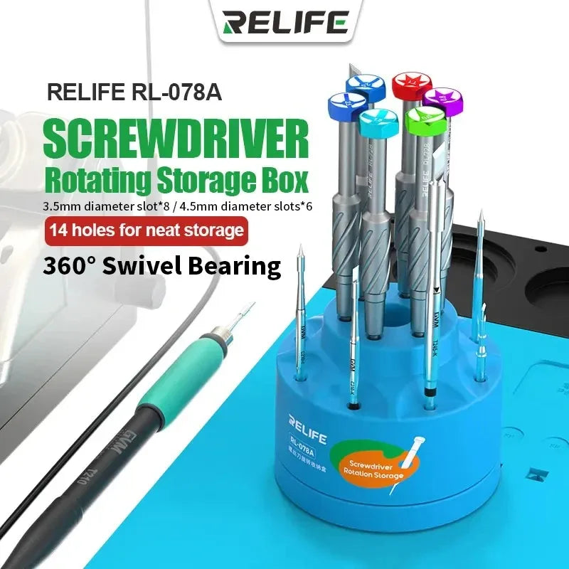 RELIFE RL-078A 360° Rotatable Multi-functional Repair Tool Storage Rack Multi-hole Slot Storage Classification Storage Box Tool