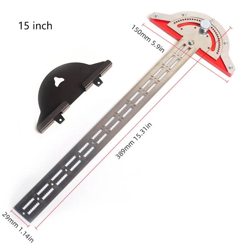 Precision Woodworking Edge Ruler Adjustable Angle Straight Marking Metal Pocket T-Square with Protractor Metric Measuring Tool