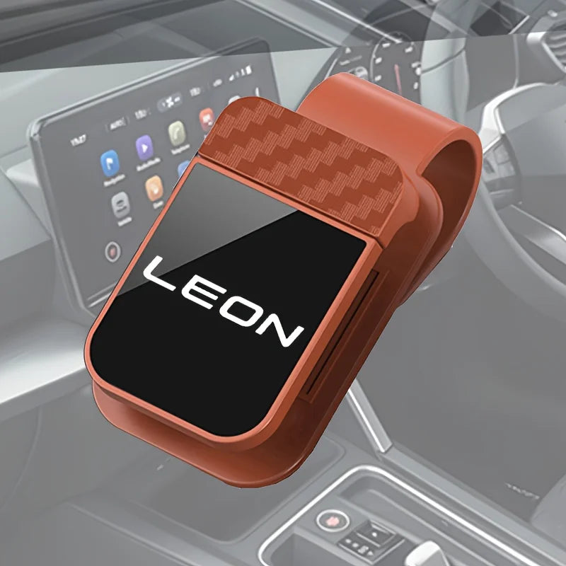 Car Sun Visor, Sunglasses Eyeglasses Mount with Ticket Card Clip - Carbon Fiber Textured Eyeglass Clip for SEAT LEON