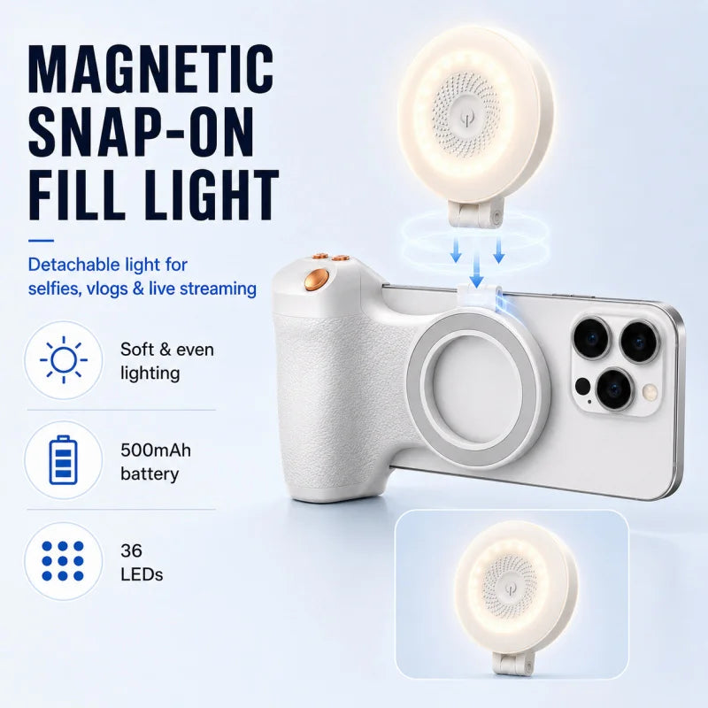 KM06 Magnetic Smartphone Camera Grip, Handheld Anti-Shake Phone Stabilizer with Bluetooth Remote and Zoom Control for Photograph