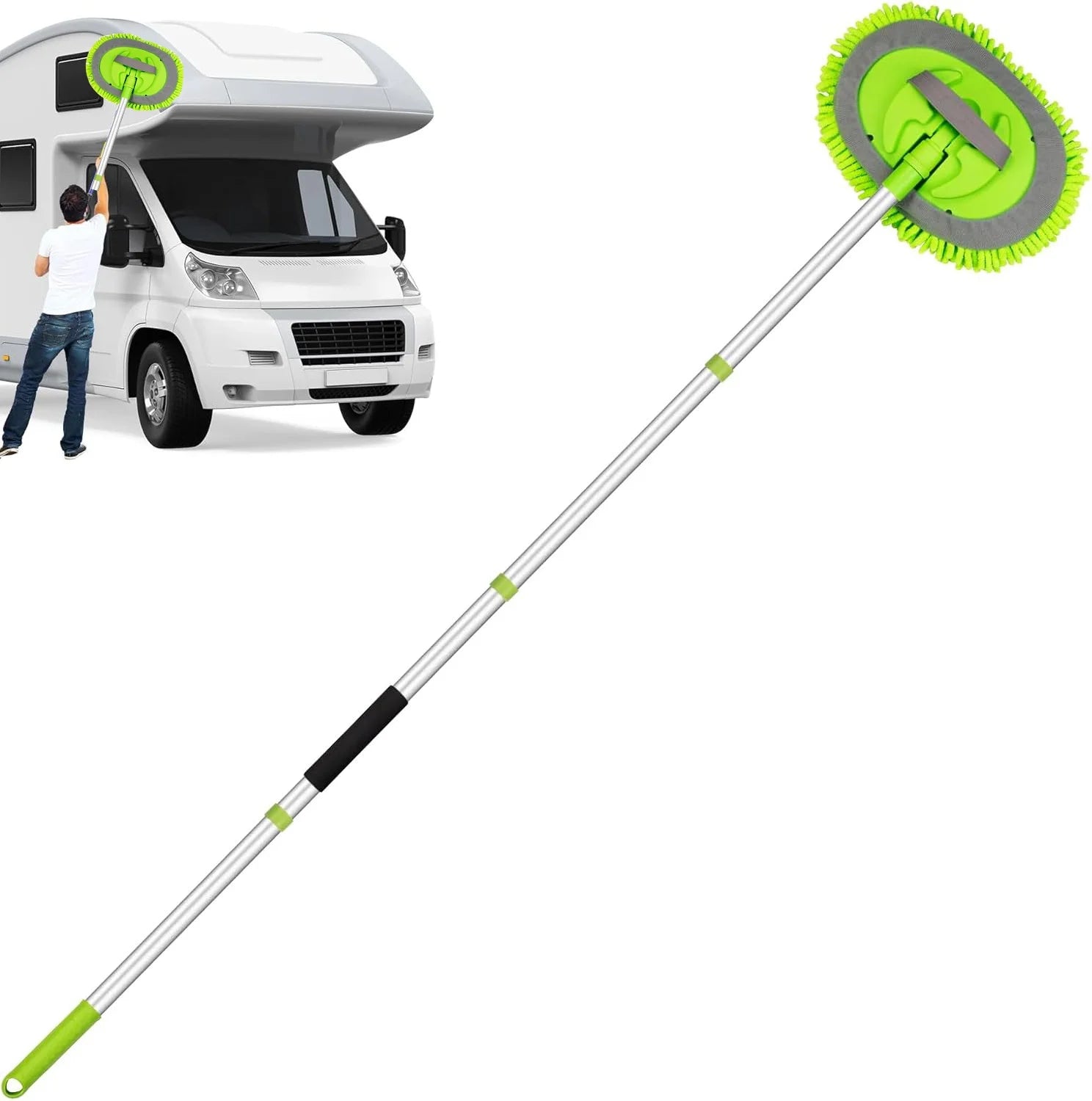 1 Set of Green Car Wash Mop with Attachable Brush Head, Extra-Long Car Cleaning Mop, Chenille 4-Section Detachable Mop, Also Suitable for Household Cleaning, Multifunctional Cleaning Mop
