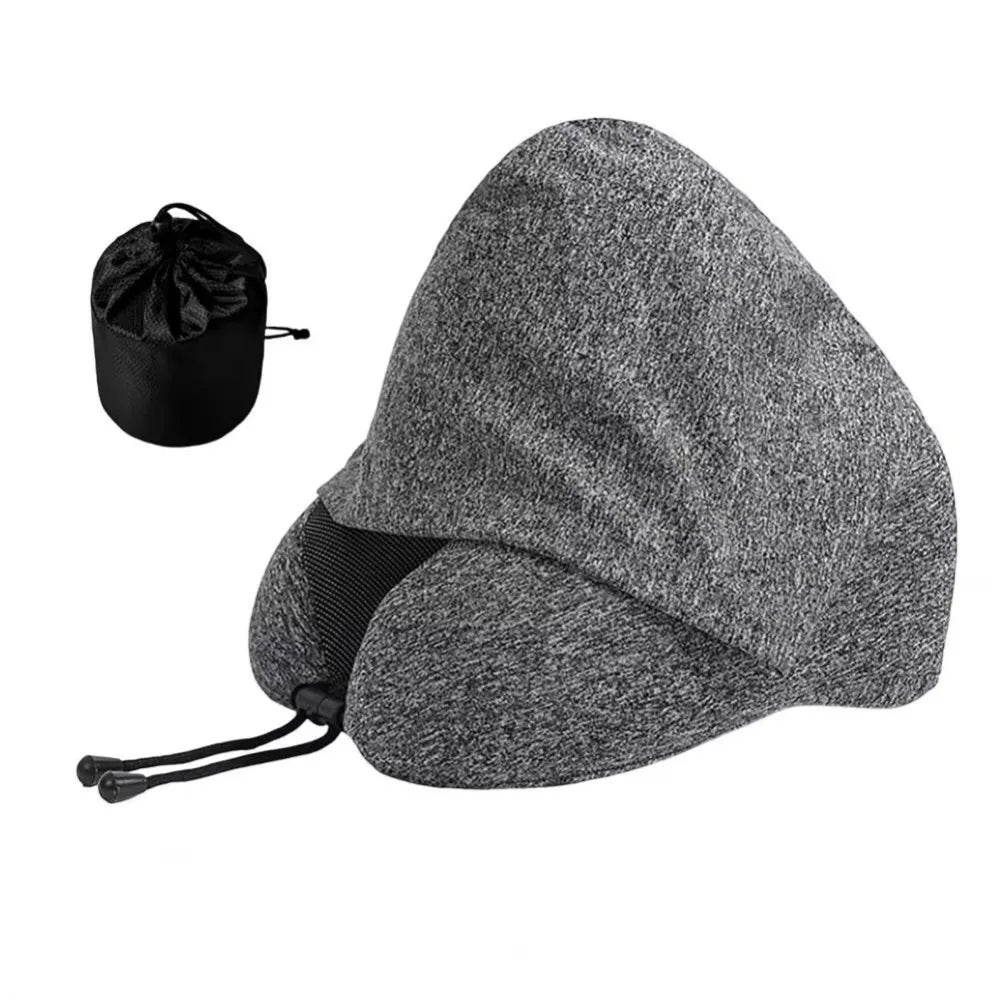 Removable Travel Neck Pillow Adjustable Washable Cover Hooded Pillow Comfortable with Storage Bag U-shaped Pillow with Cap