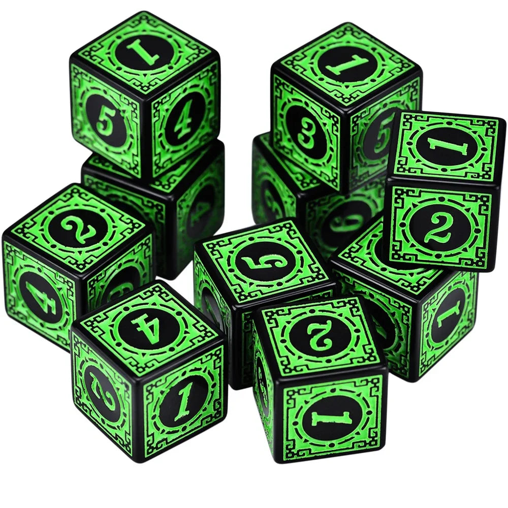 10Pcs/Set 16mm D6 Dice Square Edged Corner Numbers 6 Sided Dices Acrylic Playing Table Board Games Bar Pub Club Party DND