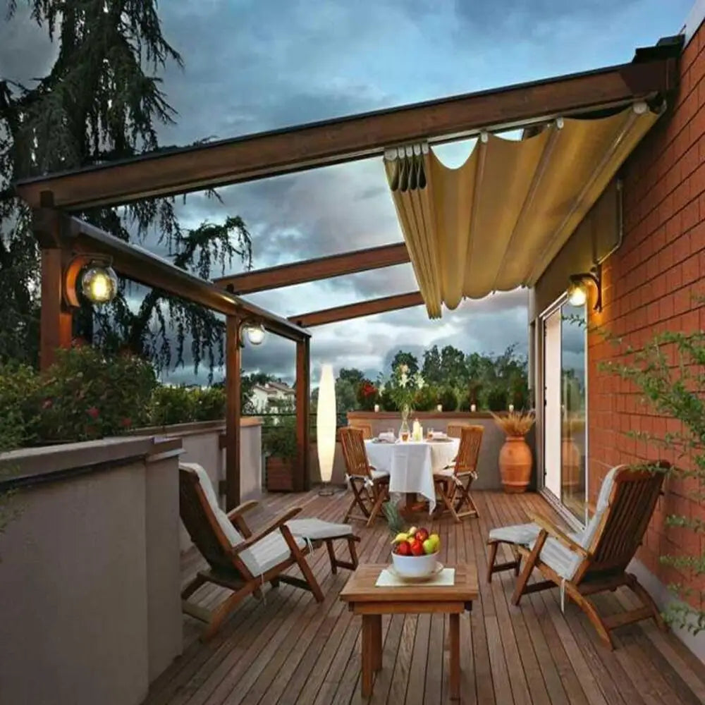Electric Retractable Awning PVC Folding Canopy Motorized Sunshade Waterproof Patio Roof Cover Aluminum Pergola Outdoor Shelter