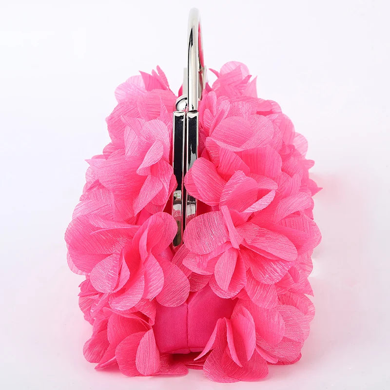 Flower Evening Clutch Purse Sweet Style Floral Wedding Romantic Bridal Handbag Metal Handle Banquet Dinner Dress Bags with Chain