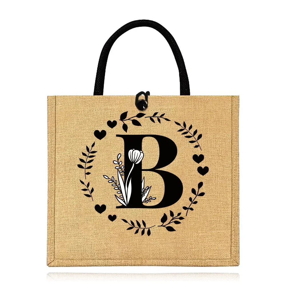 Flax Bag Fastener Handbag Organizer Storage Jute Tote Bags Imitation Cotton Women Valise Portable Garland Letter Printing Series