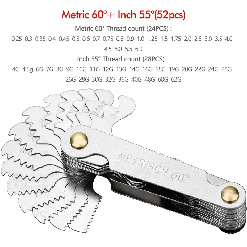 55/60 Degree Metric Inch Thread Plug Gauge Gear Tooth Screw Pitch Gauges Measuring Center Metrisch Thread Measurement Tools