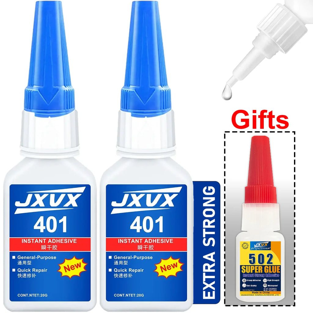Upgraded Super Glue 401/502 Set for Metal and Plastic, 20 g – 5S Instant-Drying Super Glue for Repairs