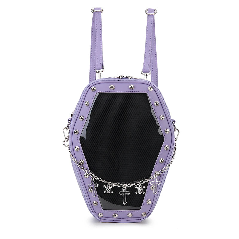 Gothic Punk Coffin Shape Ita Bag Women Clear Backpacks Dark Lolita Handbag and Shoulder Bag Girls Cosplay Designer 2 Insert