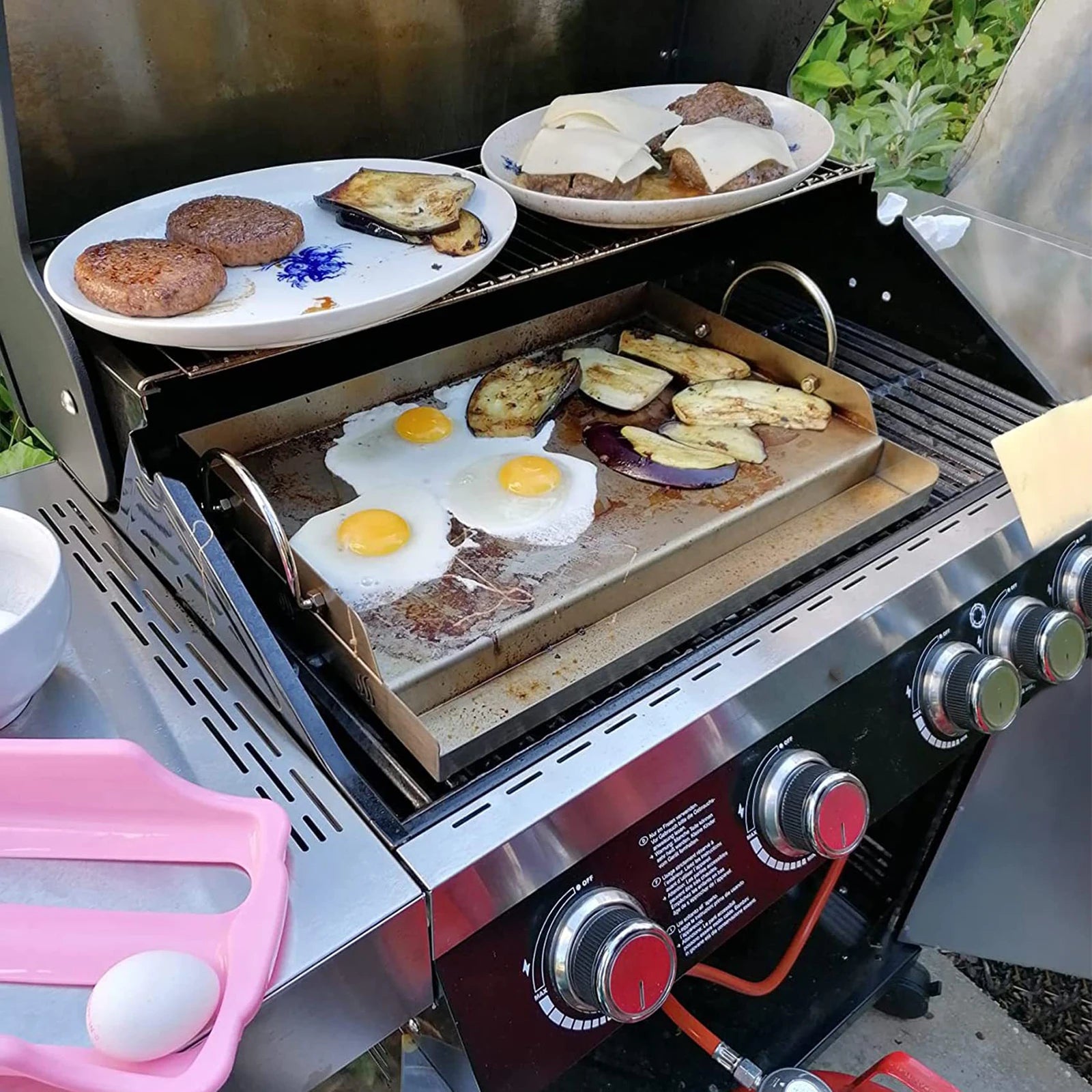 Stainless Steel Cooking Griddle BBQ Tools Grilling Cookware Flat Top Plate Insert for Parties Camping Grills Tailgating Outdoor