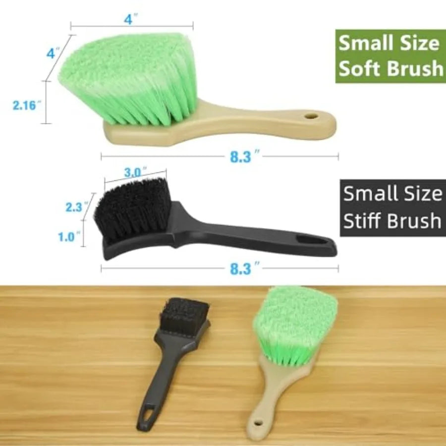 Wheel Rim and Tire Brush Set, Soft and Stiff Bristle Wash Cleaning Supplies Kit for Car Body Exterior Surface, Carpet, Truck, S