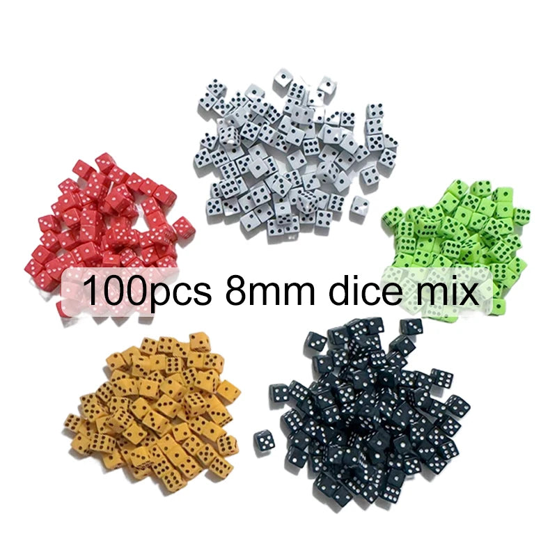 100pcs/lot 8mm Mini 6-sided Dice Acrylic for Party Leisure And Entertainment Gambling Props Chessboard Game Accessories TMZ