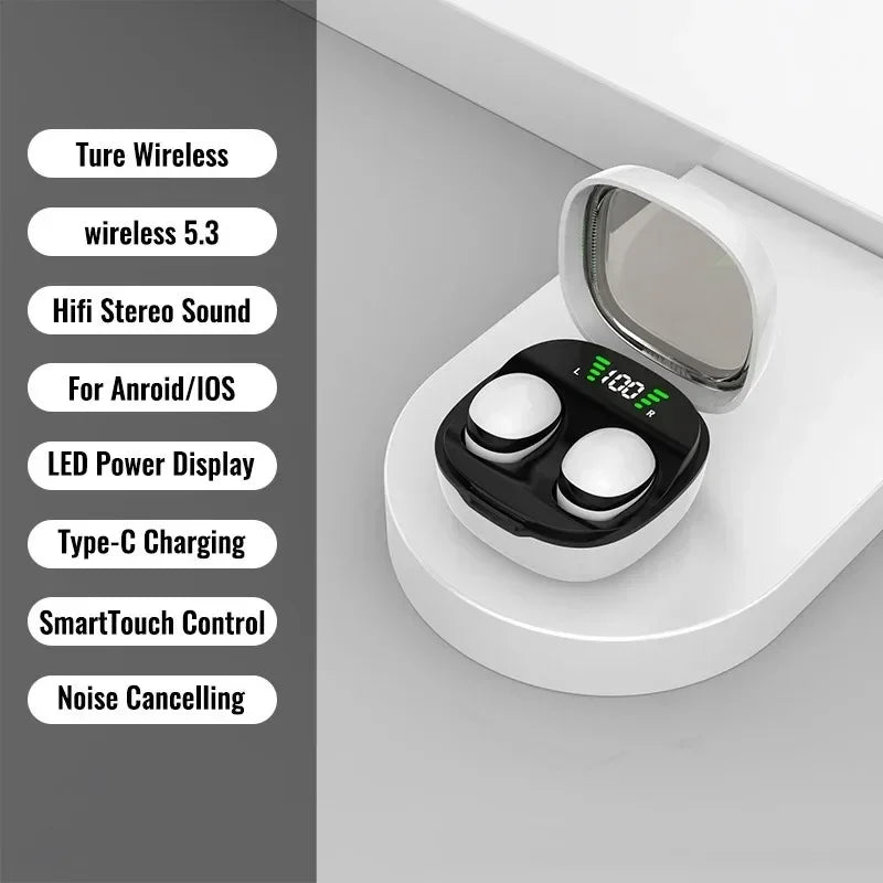 KEBIDUMEI Invisable Mini Earphones Bluetooth 5.3 Headphones  Touch Control Wireless Headset Noise Reduction Earbuds with Display