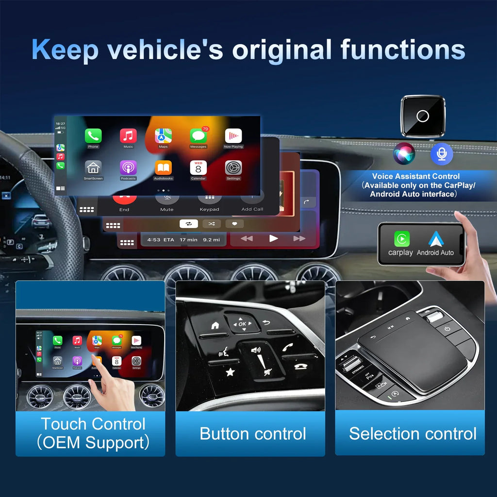 2in1 Wireless CarPlay Dongle Wireless Android Auto Adapter AI Smart Box Car Intelligent Systems For Car With Wired CarPlay