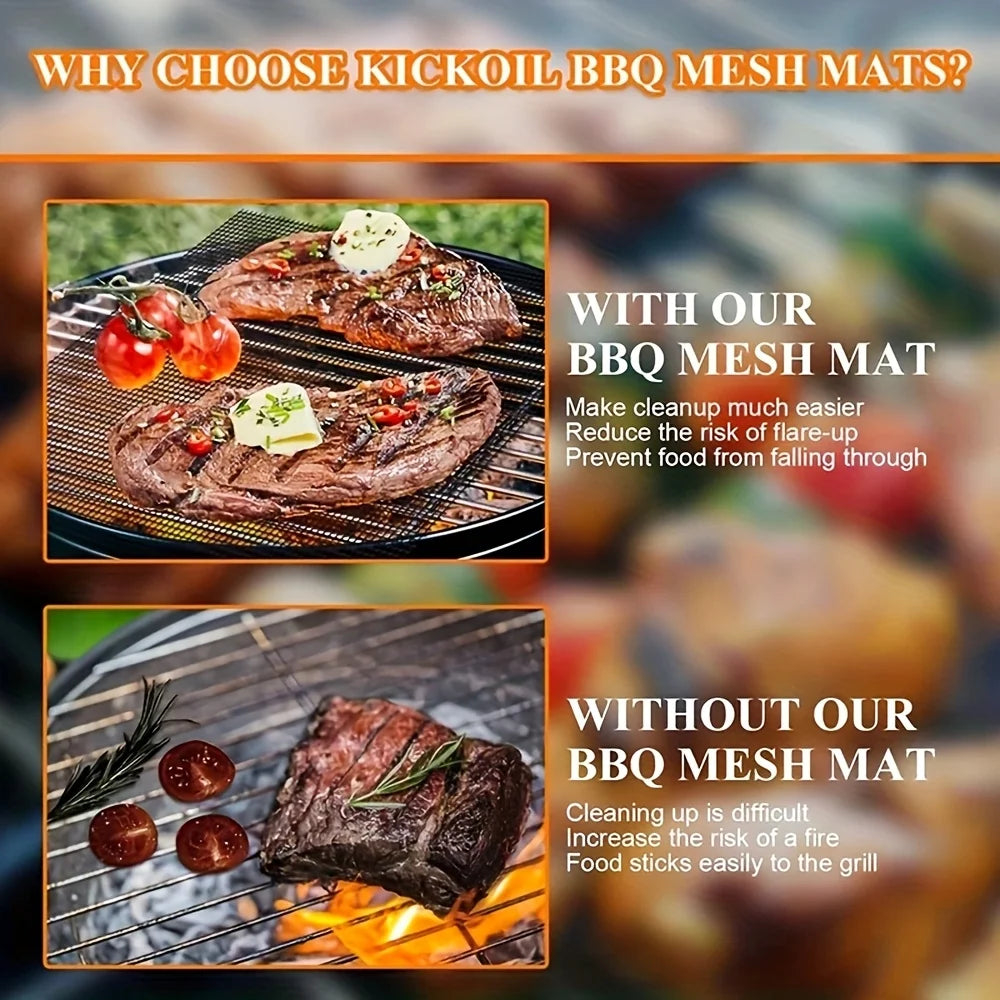 2pcs Teflon Non-Stick Grill Mesh Mats, Reusable BBQ Mats Suitable for Outdoor , Cooking Meat, Fish, Steak, And Vegetables