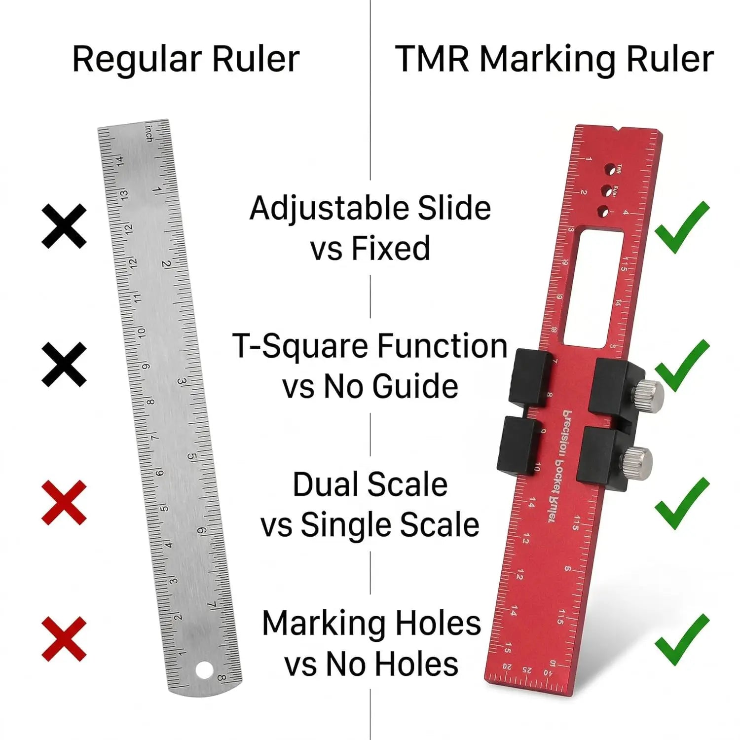 Precision Metal Slide Aluminum Alloy Pocket Ruler with Inch Metric Dual Scale for Woodworking Measurement Scribe DIY Hand Tools
