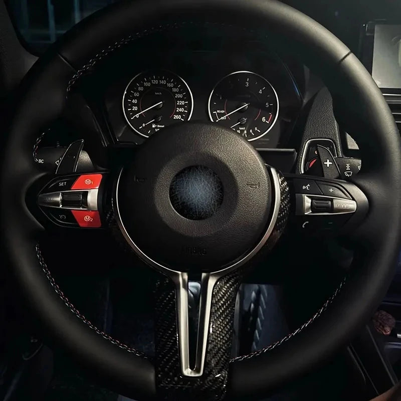 For BMW F20 F22 F30 F31 F32 F33 F36 F10 F06 F12 F13 F15 F16 M-Sport Replacement Style ABS+Carbon Fiber Steering Wheel Trim