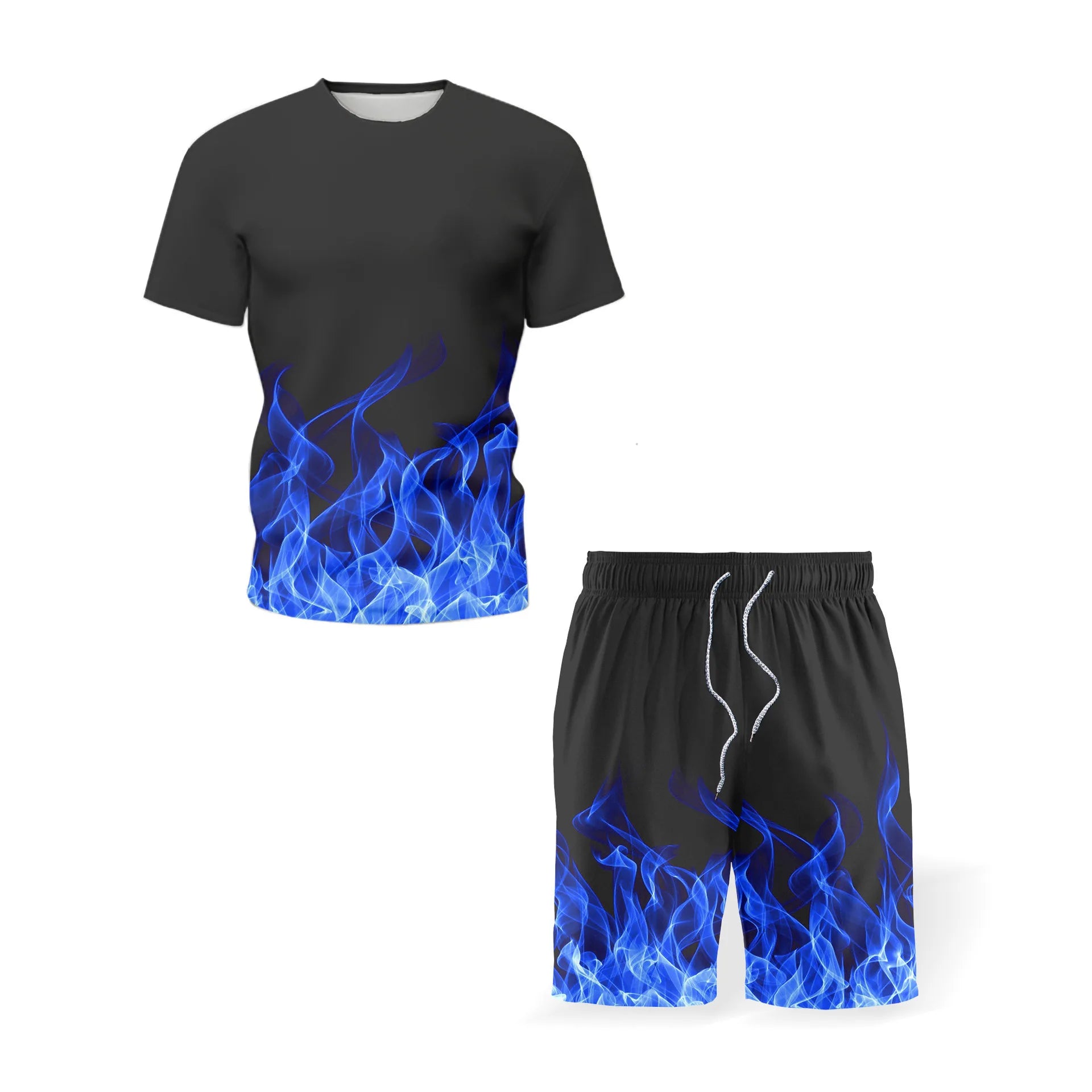 Summer Colorful Flame 3D Print Tracksuits Men Women Casual Short Sleeve T-Shirt Shorts Sets 2pcs Sportswear Suits Man's Clothing