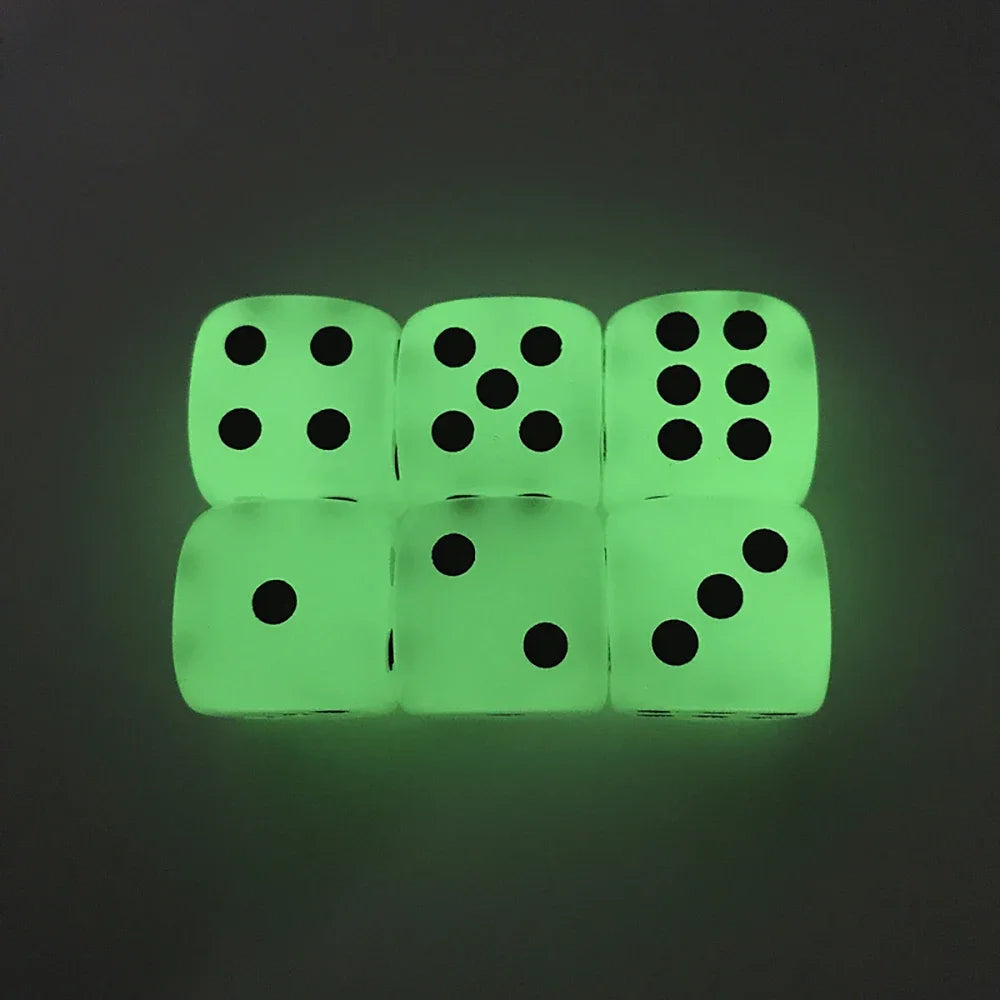 6pcs/lot 14mm Luminous Dice 6 Sided Glowing in The Dark Digital Dice for Night Bar Pub KTV Entertainment Board Game Table Game