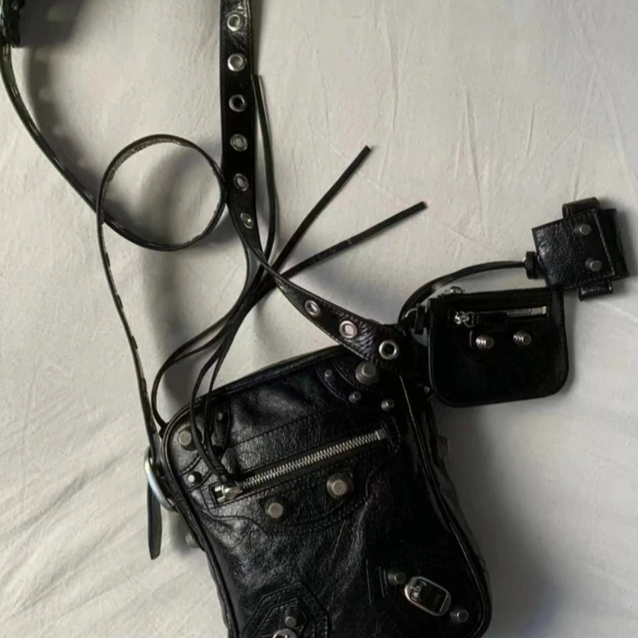 Leather Motorcycle Crossbody Bag Unisex Oil Wax Cowhide Rivet Flip Cover Street Style Soft Square Shape Shoulder Bag for Men...