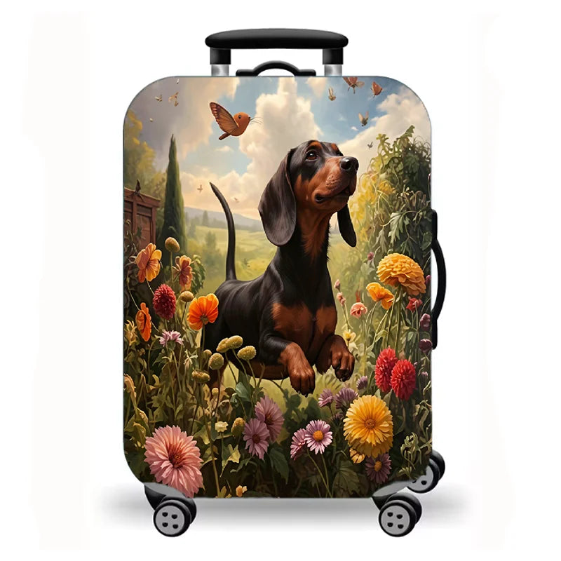 Suitcase protective cover, travel oil painting cat and dog pattern elastic suitcase dust cover, a total of 9 colors