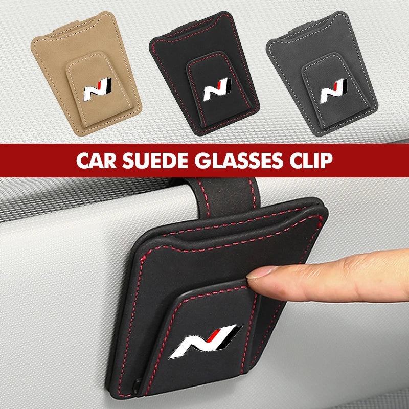 Suede Car Sun Visor Sunglasses Glasses Storage Clip Eyeglasses Holder For Hyundai N Line Tuscon NX4 I20 I30 I10 Sonata Elantra
