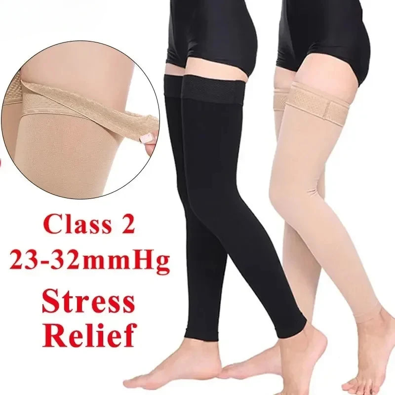 Unisex Class 2 23-32mmHg Thigh High Compression Socks Medical Support Stockings for Varicose Vein Prevention & Stress Relief