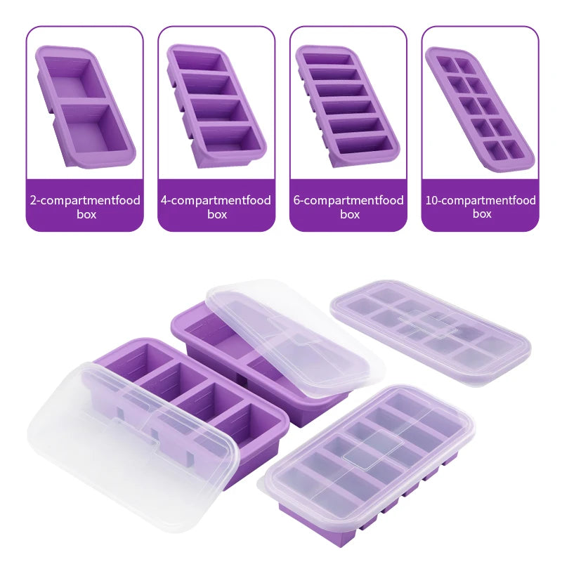 Silicone Freezing Mold Food Container with Lid Ice Cube Mold Storage Box Divided ice box for Soups Drinks Herbs juices