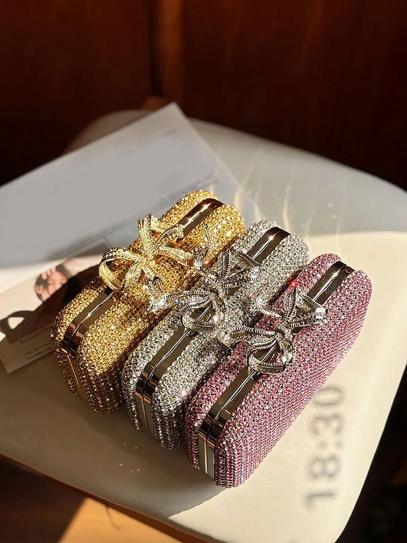 Luxury Diamond Clasp Evening Bag Bowknot Clutch Purse Rhinestone Totes Bags High Quality Handbag Fashion Party Clutch Handbag