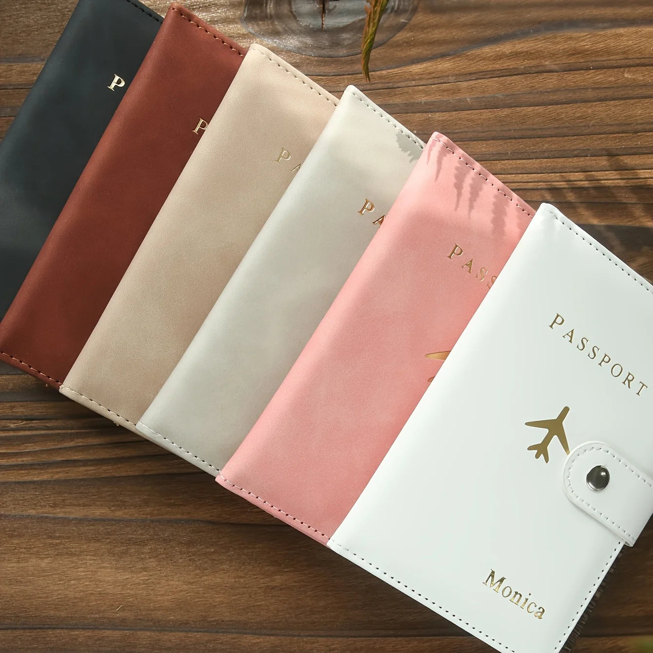 Custom Hot Stamping Name Passport Holder & Luggage Tag Customized Golden Monogram Name Textured Synthetic Leather Passport Cover