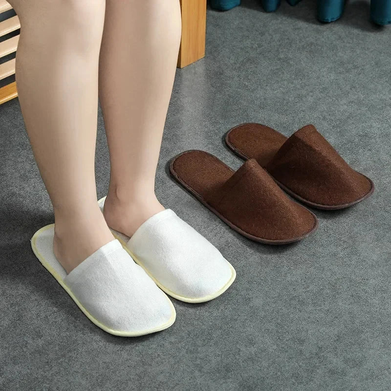 5-10 Pairs Disposable Slippers Women Men Home Soft Plush Slides Unisex Travel Hotel Households Non-slip Shoes Family Guest Shoes