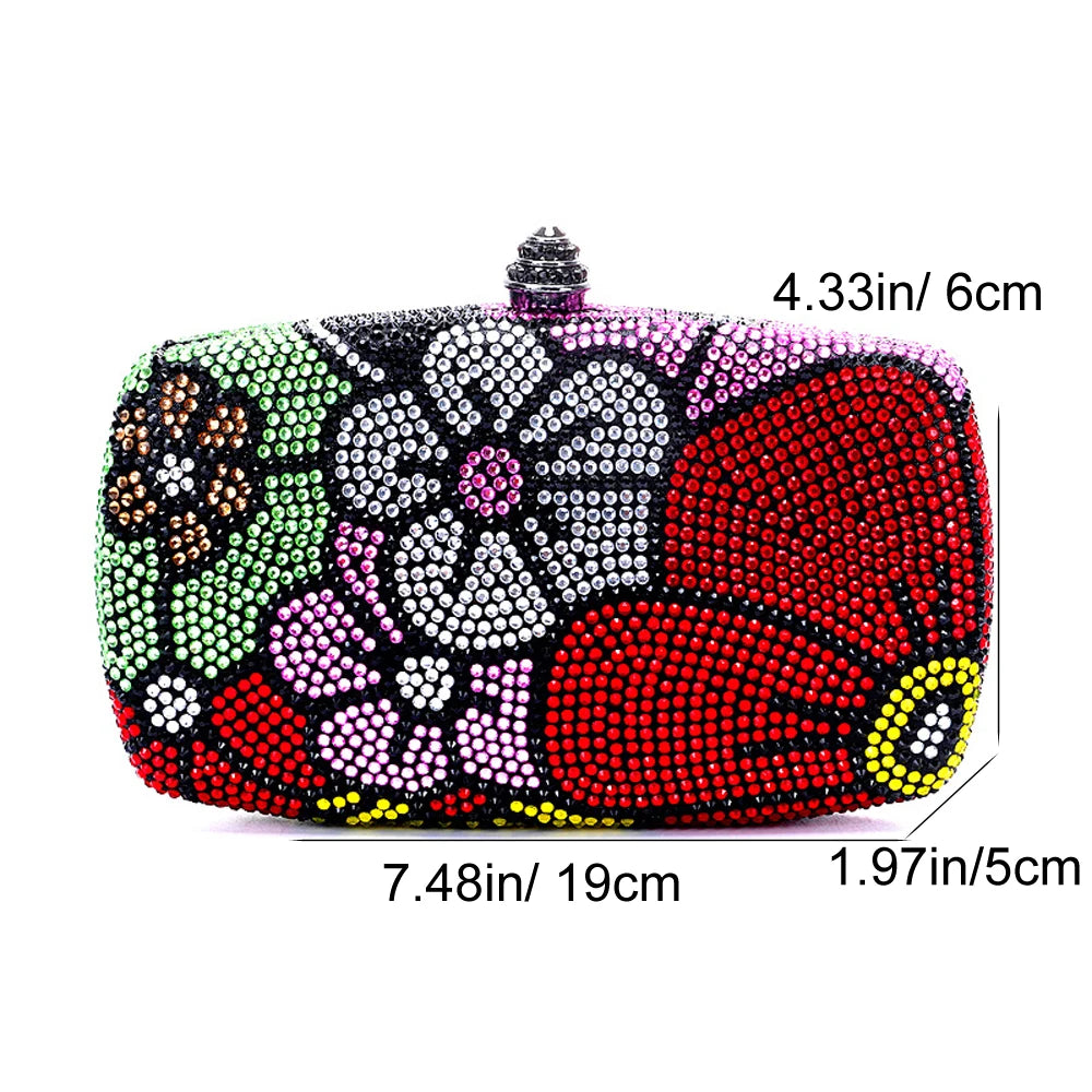 Women's Multi-Flower Rhinestone Clutch Luxury Diamond Wedding Purse Crystal Dinner Handbag Designer Party Stones Minaudiere Bag