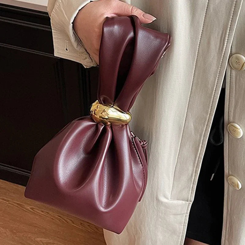 NamcheBarwa Design Mini Pu Leather Dumpling Niche Clutch Bags for Women Fashion Knotted Female Retro Shoulder Bag Wrist Handbags