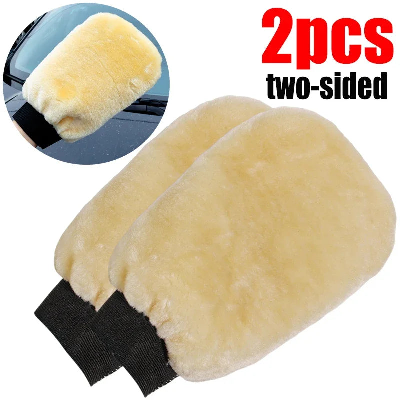 1/5 Pcs Soft Thickened  Imitation Wool Plush Car Wash Gloves Wiping Car Cleaning Mitt Double-faced Glove Car Washing Supplies