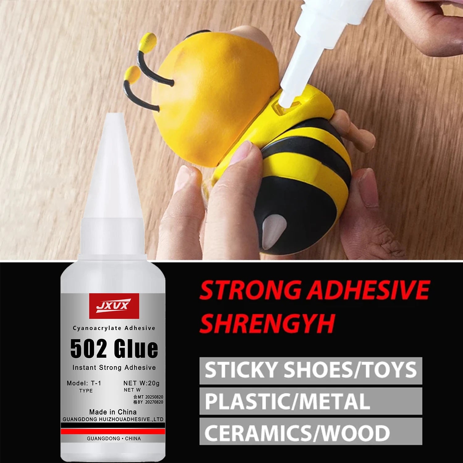 Net Weight 20g 502 Super Glue Instant Quick-drying Cyanoacrylate Adhesive Leather Rubber Glass Wood Metal Strong Bond Liquid Glue Tool Universal Quick-Drying Repair Adhesive.