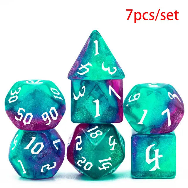 DND Glitter Dice Set 7Pcs/Set Sickle Font D4 D6 D8 D10 D% D12 D20 Polyhedral Dice for Dungeons&Dragons Role Playing Board Games