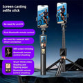 1.7m New 5 in 1 Projection Rear Camera Selfie Stick with Selfie Monitor Screen Brush  Bluetooth Remote Control Scrolling