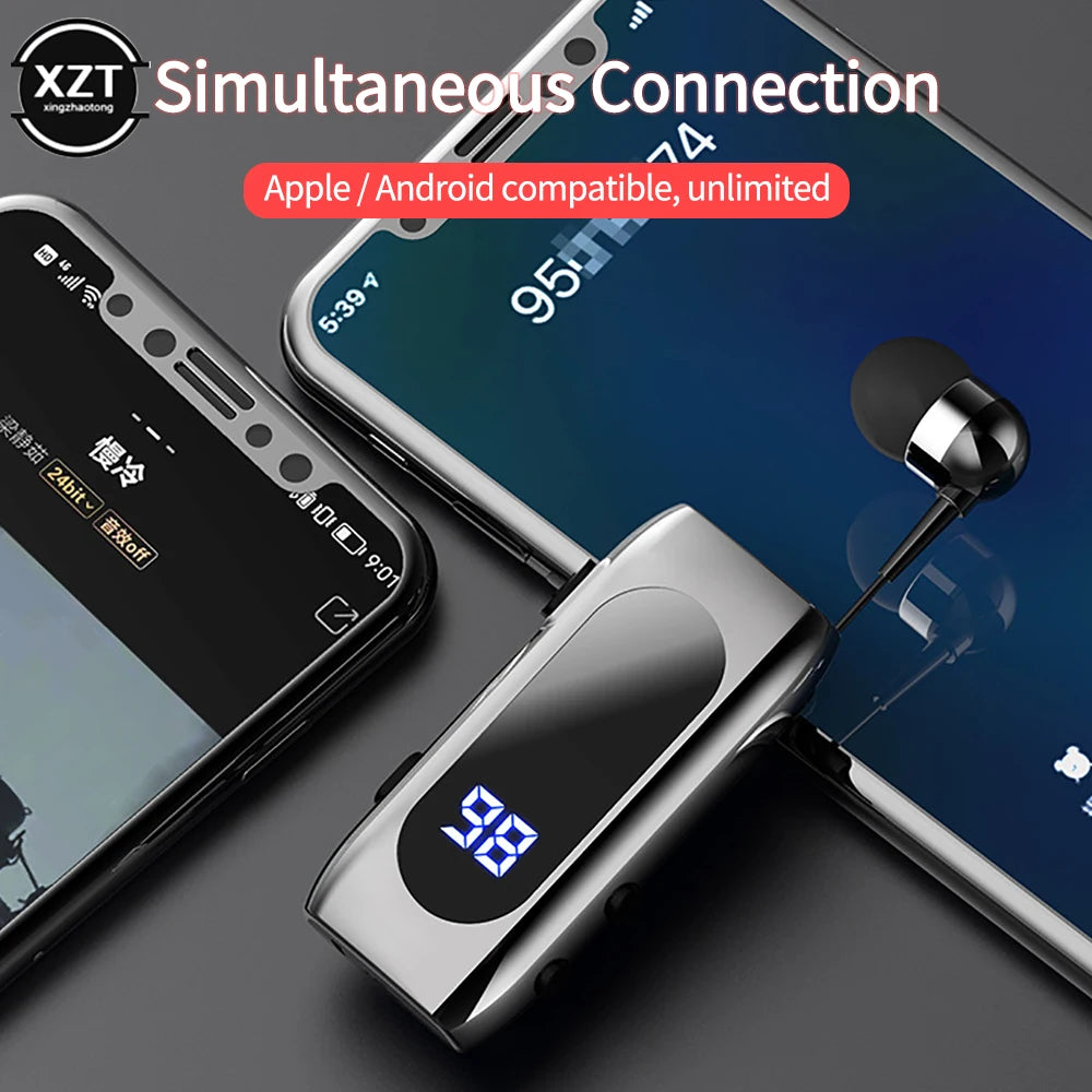 K55 Mini Wireless Bluetooth-Compatible Headset Lavalier Retractable Cable Smart In-ear Single Sport Earphone Led Digital Display