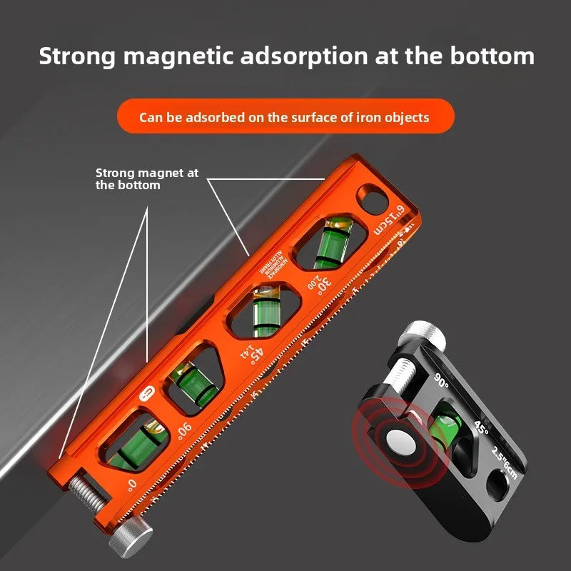 Solid Cast Aluminum Spirit Level, High Precision Strong Magnetic V-Groove Magnet Track Angle Finder for Construction