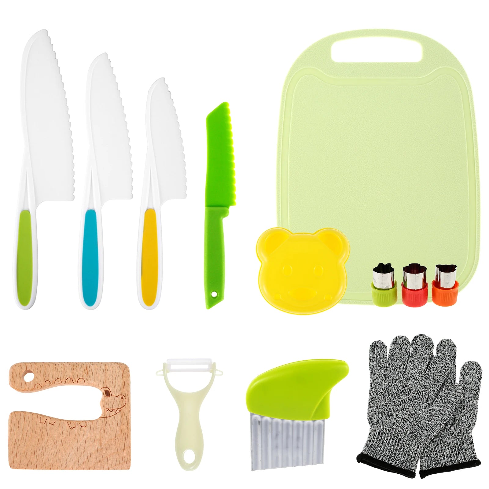 Set Kids Cooking Cutter Knife Toddler Vegetable Cutter Cooking Plastic Fruit Knives to Cut Fruits Crinkle Peeler Kitchen Supply