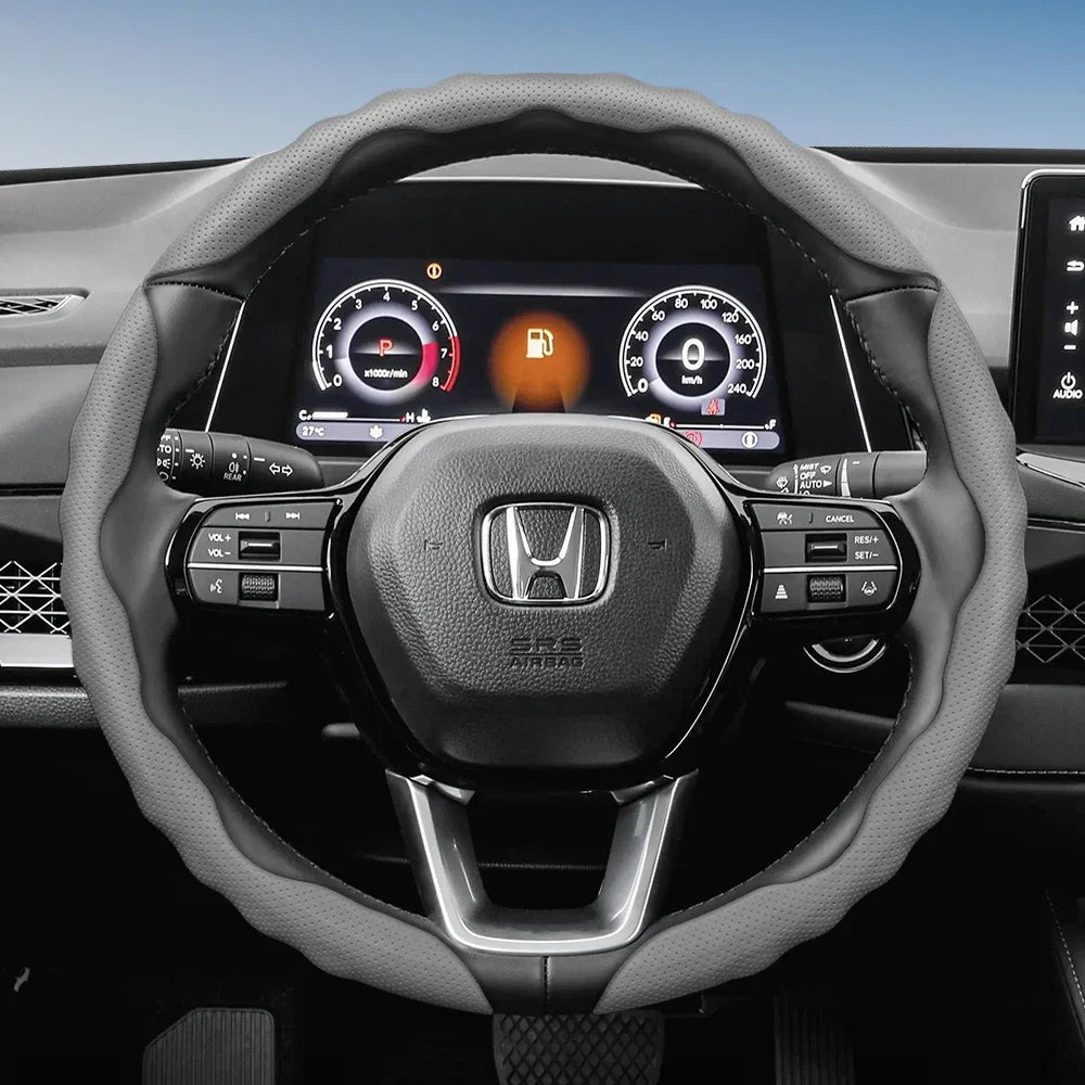 Steering Wheel Cover Suitable for Honda, Wave-Shaped Sporty Design, Breathable Leather, Segmented Design, Non-Slip