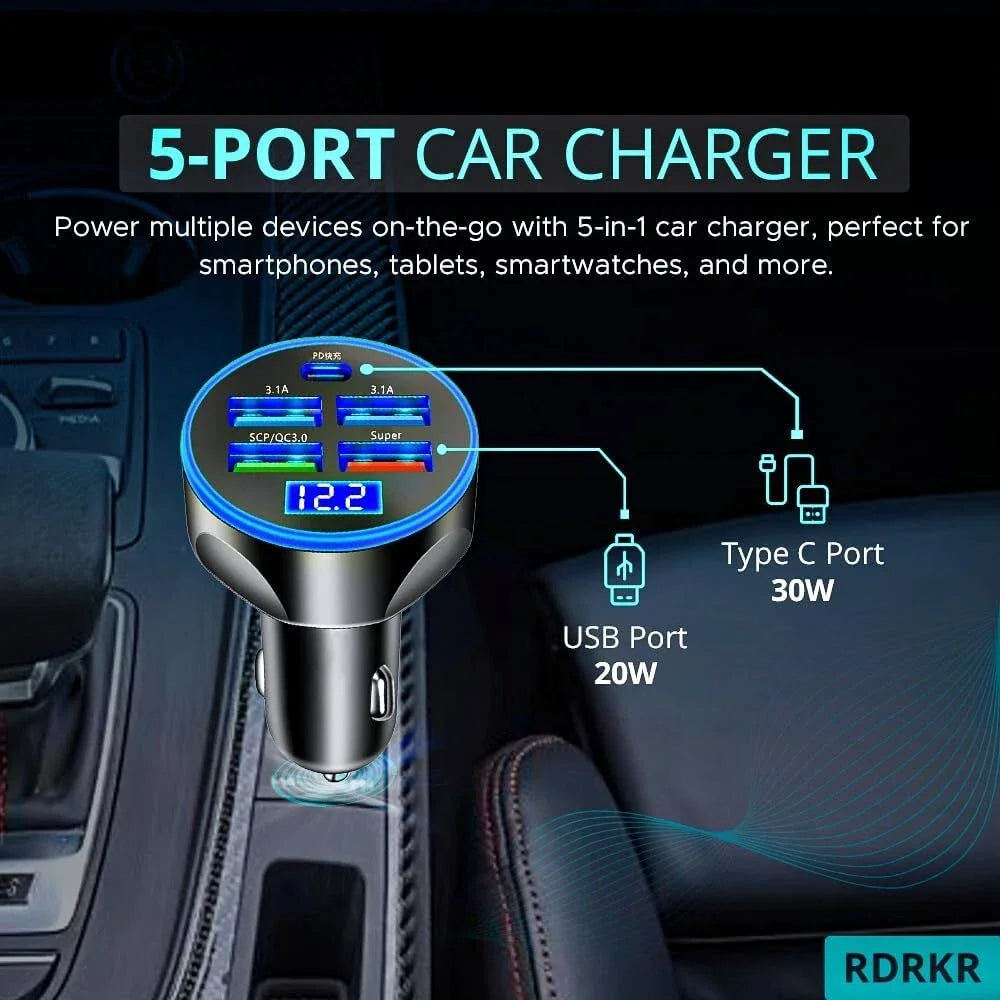 4 Port USB Car Charger Super Fast Charging Adapter For iPhone 17 16 For Samsung For Xiaomi Android Mobile Phones Car Charger