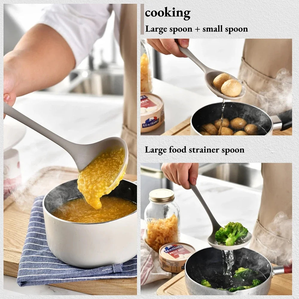 15Pcs Khaki Food Grade Silicone Kitchen Cookware Utensils Turner Spatula Soup Spoon Practical Cooking Tool Kitchenware Set