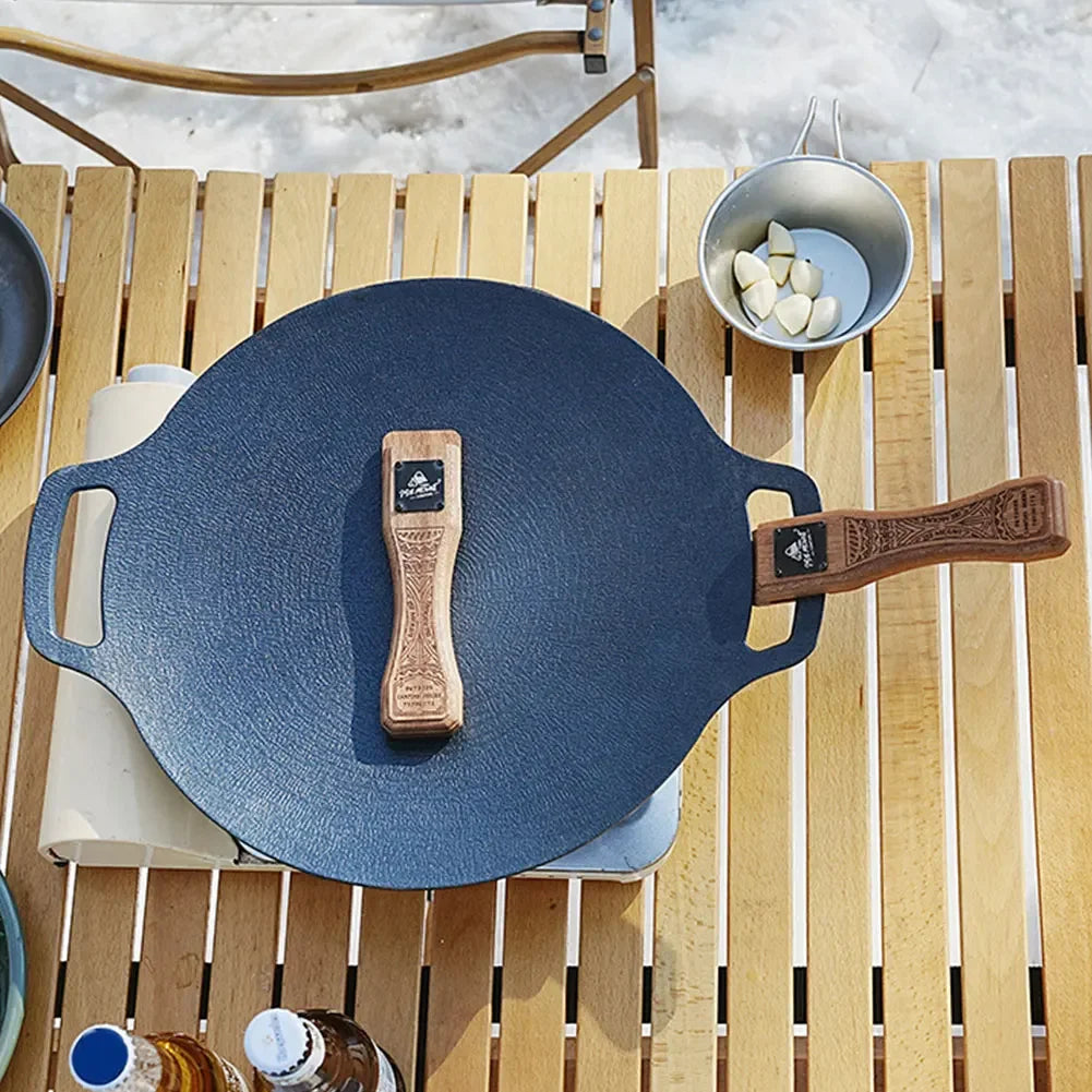 Outdoor Grill Pan Handle Anti Scald Solid Wooden BBQ Handle Bayonet Adjustable Heat Resistant Insulated Grip Replacement