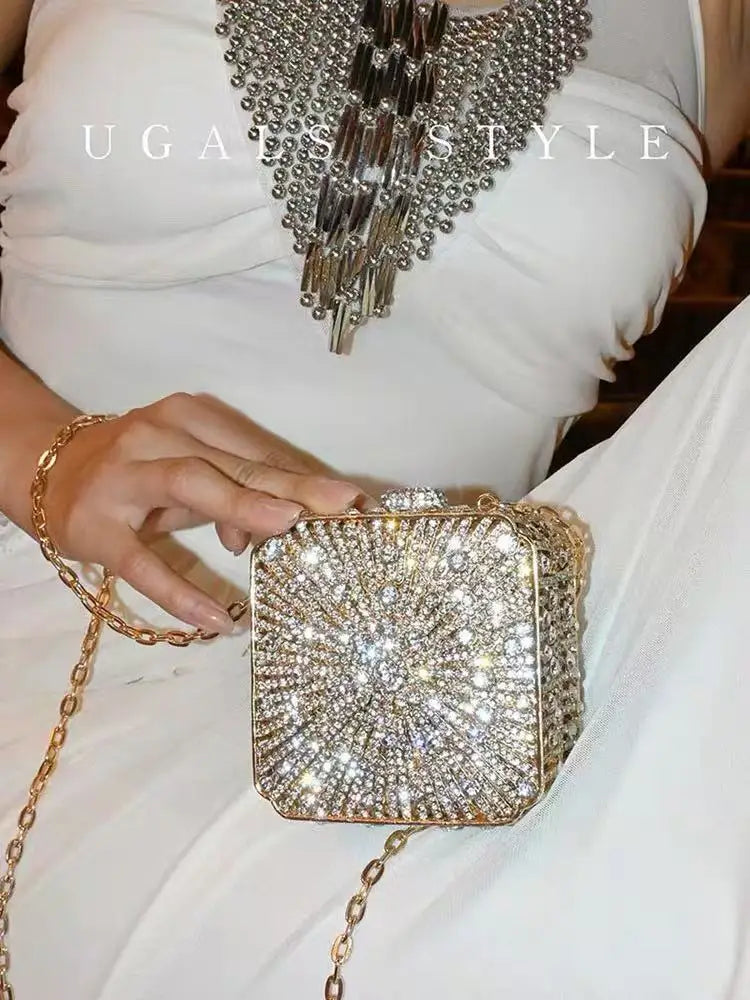 Crystal Rhinestones Diamond Evening Bag Glitter Mini Box Luxury Designer Fashion Clutch Purse For Wedding Party Women Handbag