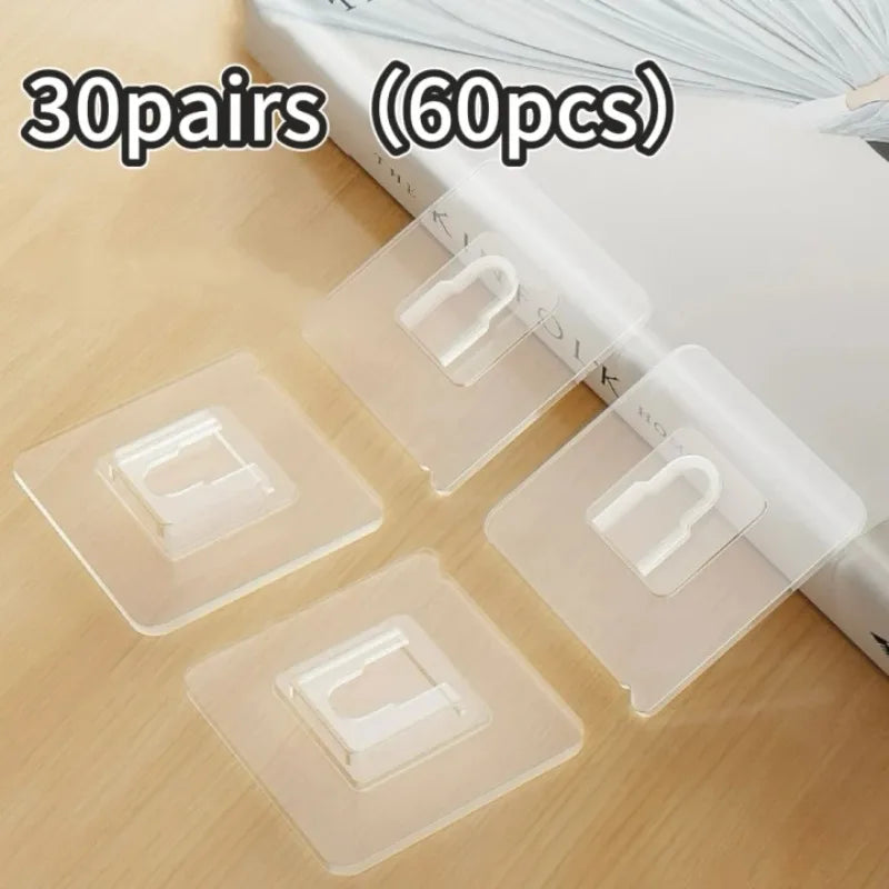 1-100Pairs Double-Sided Self Adhesive Wall Hooks Strong Sticky Transparent Traceless Kitchen Bedroom Wall Hook Storage Holders