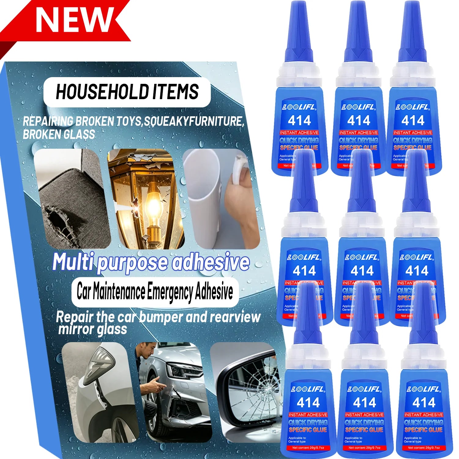LOOLIFL414 Instant Super Glue Strong Fast Dry Universal High Strength Adhesive for diy Ceramic Metal Glass Plastic Wood Powerful