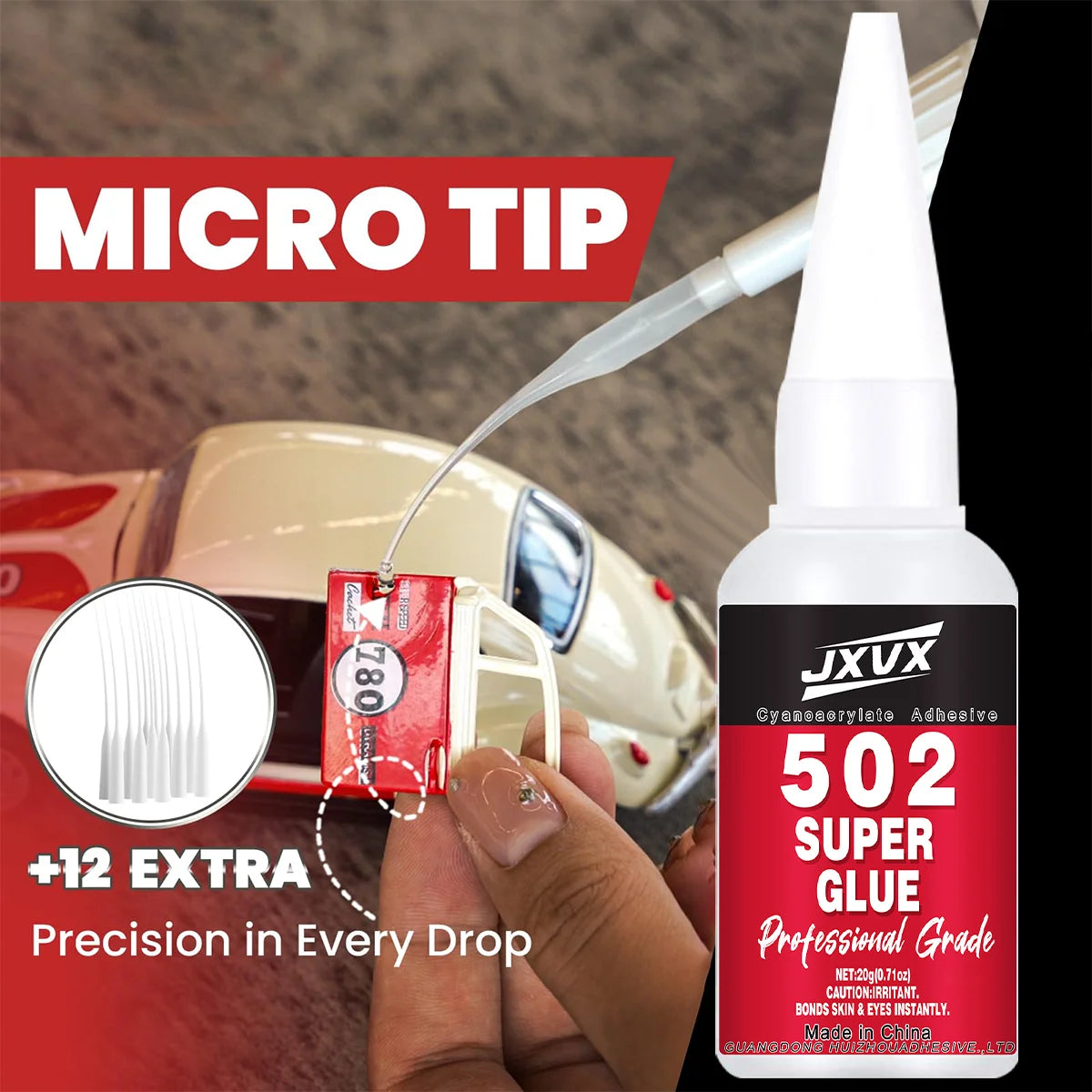 502 Super Glue Instant Quick-drying Cyanoacrylate Clean Super Glue All-Purpose Liquid 20g Fast Drying Clear CA for Metal, Plastic, Wood, Ceramic, Glass & DIY Repairs.
